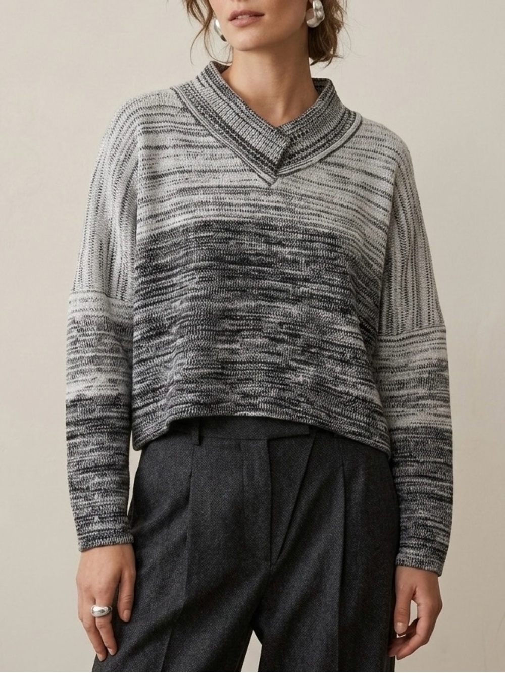 Ivan Grundahl Black White Ombre Crop Knit Sweater Slouchy High Neck Size Small